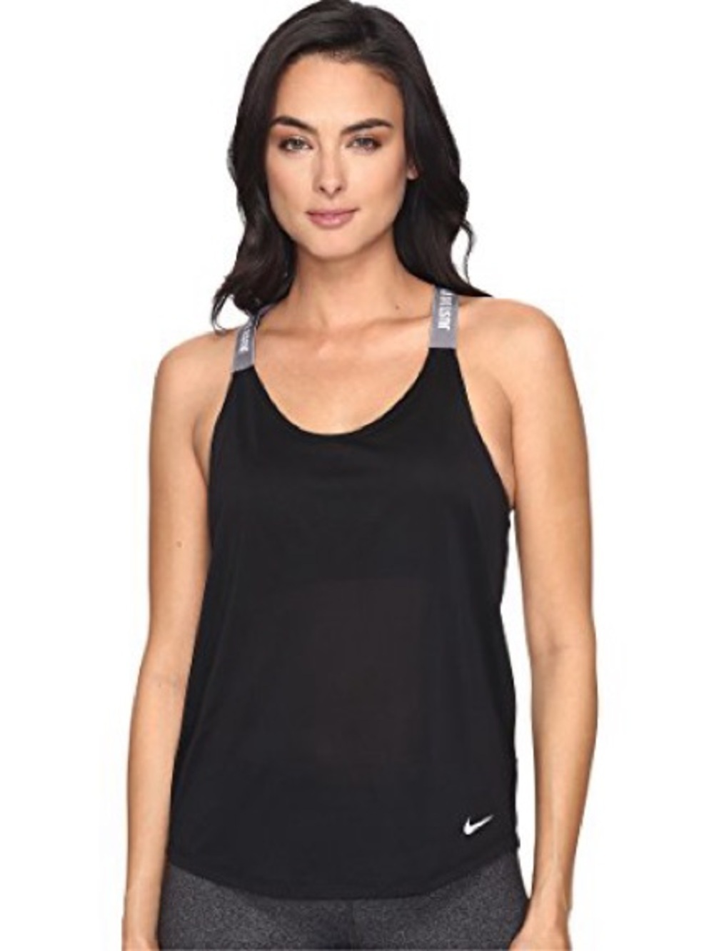 Nike Dri-FIT Black Racerback Tank Top Gray Just Do It Straps XS Athletic Workout